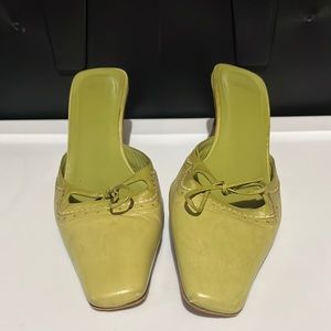 Coach Runway Embellished Bow Trim Leather Kitten Heel Mules